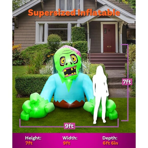 7FT Ground-breaking Zombie Halloween Inflatable Decoration with LED Light - Picture 2 of 7